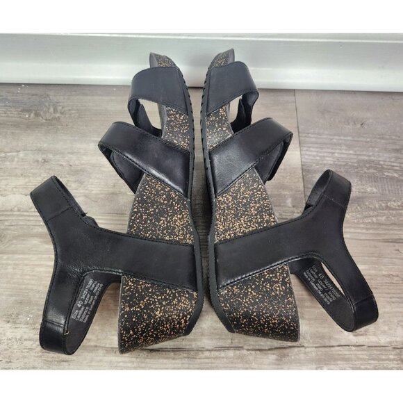 Dansko Women's Sz. 40 Savannah Cork Wedge Black Leather Sandals - Picture 6 of 8